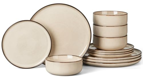 Onader 12Pcs Dinner Set, Reactive Glaze Stoneware Dinnerware for 4 People
