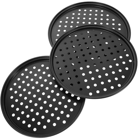 LABRIMP 3 Pezzi Teglie per Pizza Rotonde Carbonio con Fori Antiaderenti e Resistenti per Forno e