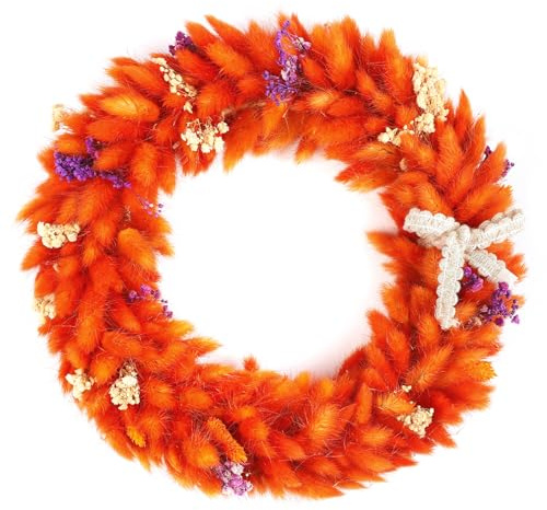 Larber 30CM Herbst Trockenblumenkranz Hasenschwanzgras Trockenblumen Kranz mit Schleierkraut Getrocknet für Hochzeit Thanksgiving Geschenke Weihnachten Haus Wanddekoration Deko