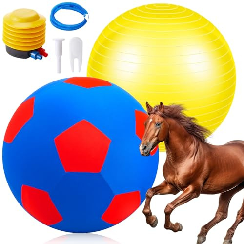 48 Inch Giant Herding Ball for Horses with Covers and Pump, Blue-red | Large Inflatable Horse Toys for Stable, Training, and Entertainment Play, Anti Burst Exercise Ball