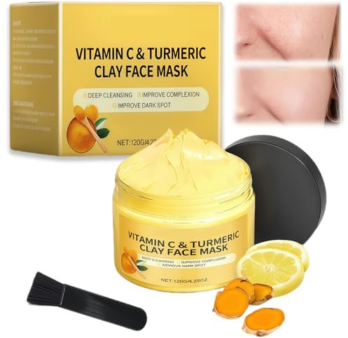 Masque Visage Argile et Vitamine C,Masque Nettoyant en Profondeur, Réduit les Pores, Combat l'Acné et Régule le Sébum pour une Peau Éclatante et Soin Anti-Imperfections.