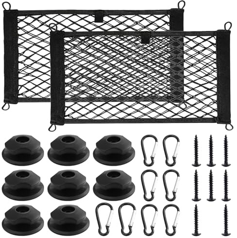 2 pezzi rete bagagli per auto, 25 x 55 cm, rete bagagliaio auto, rete elastica portaoggetti, con 8 viti, 8 ganci rotondi, 8 moschettoni, per camper, auto, camion