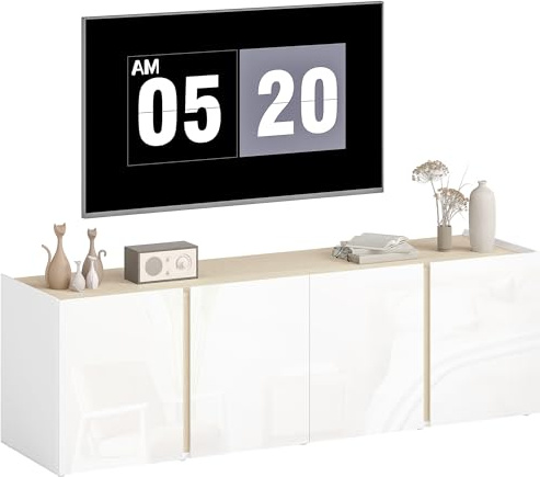 HOMCOM Meuble TV 135 cm pour Téléviseur Jusqu'à 65 Pouces, 4 Portes, Blanc