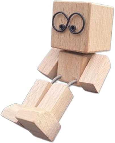 Shaking Wooden Man Figurine, Charming Little Wooden Figure That Sways, Handmade Shaking Feet Woodens Man with 12PCS Magnetic Expressions, Funny Wood Desktop, Car Dashboard Decor Gifts (1pcs)