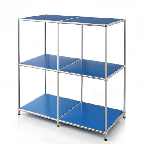 Floordirekt Regal, Metallregal, Sideboard - Blau, Chrom, 80Hx80Bx40T cm - Modulares Stecksystem im modernen Design, Metall Regal für Wohnzimmer, Büro, Flur - Würfelregal Concept Epure MK-027