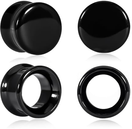 Vankula Ohr Tunnel Plugs 2 Paar Single Flared Flesh Dehner Glas für männer damen Ohrpiercing Dehnschmuck für Ohren 12mm(1/2) Schwarz