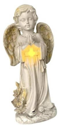 KESOTO Statua di Angelo da Giardino in Resina Ad Energia Solare, Ornamento da Prato, Statuetta di Angelo in Preghiera