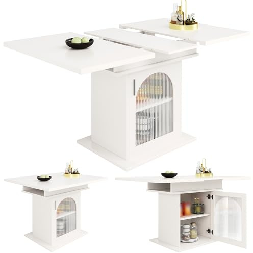AilZylphera Esstisch Ausziehbar mit Stauraum 110–140 x 80 x 76 cm, Küchentisch für 4–6 Personen, Platzsparender ausziehbarer Esstisch/Esszimmertisch, ideal für Küchen oder Esszimmer. Weiß. (2)