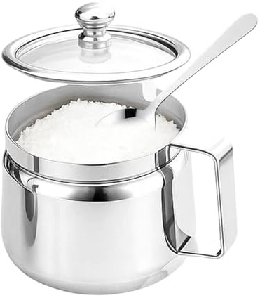 Veeteah Azucarero | 500 ml de acero inoxidable – Dispensador de de mantequilla con tapa y cuchara | para la cocina para el hogar, para la barra de té, azúcar, sal para aceite