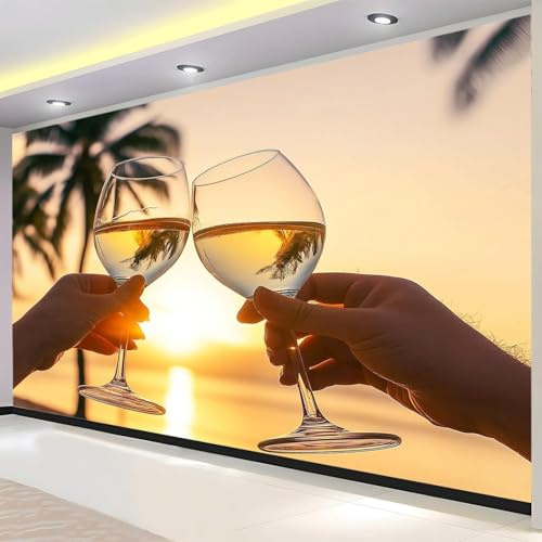 3D Fotomurales Champán 250x175 cm Decorativos Papel Pintado Panorámico Mural Vista Al Mar Tejido No Tejido Decoración de Pared Murales Moderna de Diseno w.283