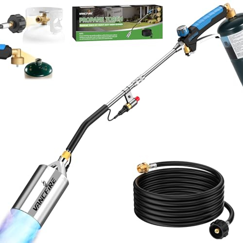 Propane Torch Weed Burner Kit, Heavy Duty High Output Blow Torch with 1 lb Propane Cylinder Adapter & 10FT Hose, Flamethrower with Turbo Trigger for Weeding, Roofing, Ice Melting, Road Marking (33 IN)