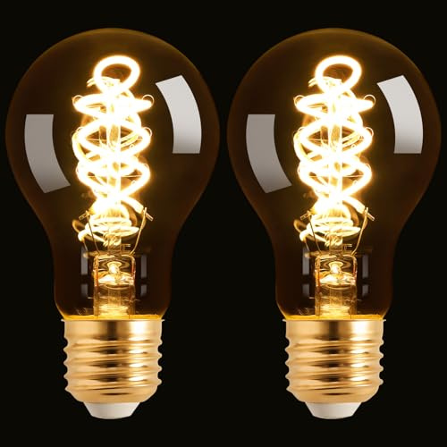 Terafeels 2 Pack E27 Vintage LED Light Bulbs, A60, 4W, 220-240V, 2700K Warm White Glow, Amber Glass, Dimmable Edison Screw in Light Bulb