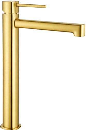 IMEX Grifo Lavabo Alto Monomando Toscana BDT064-3 Latón Cartucho Cerámico 26 mm Grifería Baño para Lavabo Sobre Encimera con Latiguillos 3/8