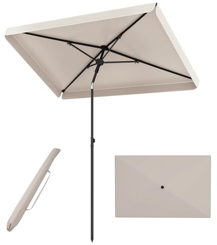 COSTWAY Parasol Balcon Inclinable Rectangulaire 200 x 130 cm, Parasol de Jardin Exterieur sans Pied, 30° Inclinaison, Structure en Métal, Sac de Transport, pour Jardin Plage Piscine