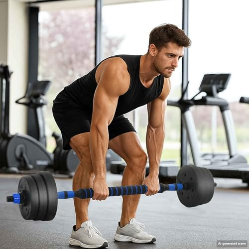 QUAHEAS Set di manubri regolabili 4 in 1, 30 kg, in cemento e sabbia di ferro, nero e blu, con manubri corti, dischi per allenamento della forza, costruzione muscolare, fitness, allenamento, casa