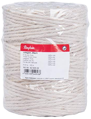 Rayher 4200502 Cuerda de Yute de 6 Cabos, Marfil, ø 6 mm, Largo 120 m
