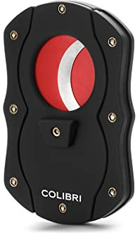 Colibri-Cortapuros de acero inoxidable negro, con guillotina resorte de doble hoja, hojas color rojo-Cigarros de hasta 2,46 cm de diámetro - Se suministra con estuche de regalo.Colibri desde 1928