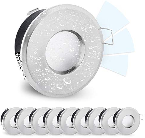 linovum 10er Set LED Deckenspot IP65 Edelstahl Optik rund fourSTEP Dim 230V neutralweiß - dimmen ohne Dimmer - wassergeschützt