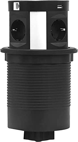 Elbe Inno Presa da scrivania a scomparsa con 2 Usb, 4 Prese Schuko, torretta a scomparsa con 2 LAN Ethernet,Colonnina multipresa con Ricarica Wireless QI, prese a scomparsa per cucina,tavolo,uffcio