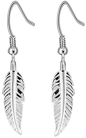 Silber 925 Ohrhänger Feder Ohrschmuck Tropfen Ohrringe für Damen