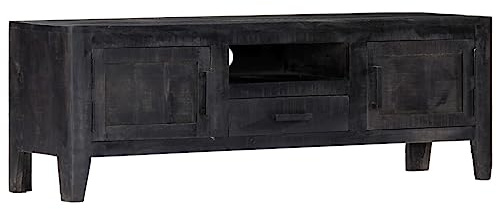 vidaXL Mangoholz Massiv TV Schrank mit 1 Schublade Vintage TV Board Möbel Tisch Fernsehtisch Lowboard Fernsehschrank Sideboard Schwarz 118x30x40cm