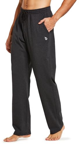 baleaf Pantalon de survêtement décontracté en Coton pour Homme, Pantalon de Yoga, Pantalon de survêtement à Jambe Droite avec Poches