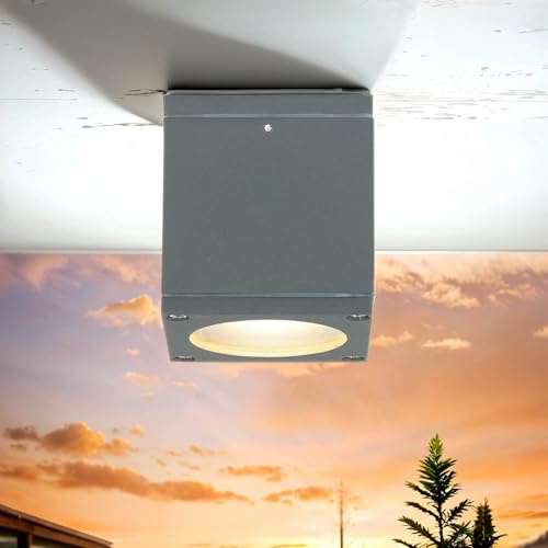Licht-Erlebnisse Eckige Deckenlampe außen IP54 wetterfest Anthrazit Außenleuchte Eingang Terrasse Garten ONTARIO
