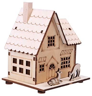Toddmomy Holz Weihnachtshaus LED Leuchthaus Beleuchtet Holzhaus Weihnachtsdorf Ornament Weihnachten Neujahr Party Tischdeko Weihnachtsartikel Weihnachtsschmuck