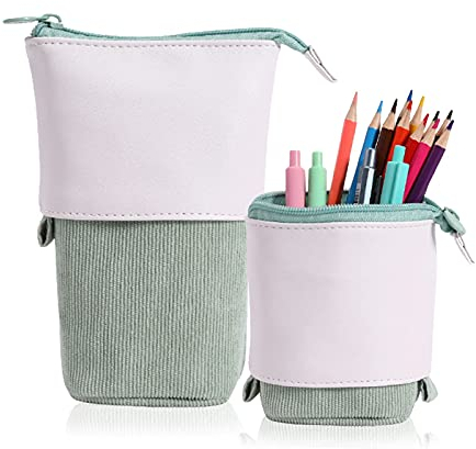 Pop Up Pen Pencil Case Teleskophalter Mäppchen, PU Cord Stand-Up Federmäppchen Mädchen, ideal für Studentinnen Spring Makeup Bag Pencil Bag