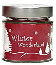 Candle Factory Bedruckte Duftkerze „Winterwonderland“ aus pflanzlichem Stearin im kleinen dekorativen Schraubglas, ca. 35h Brennzeit, Duft: Zimtzauber