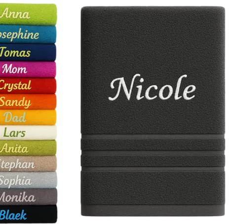 Pet-Jos Handtuch PERSONALISIERT mit Namen viele Farben, 100x50 cm Dunkelgrau