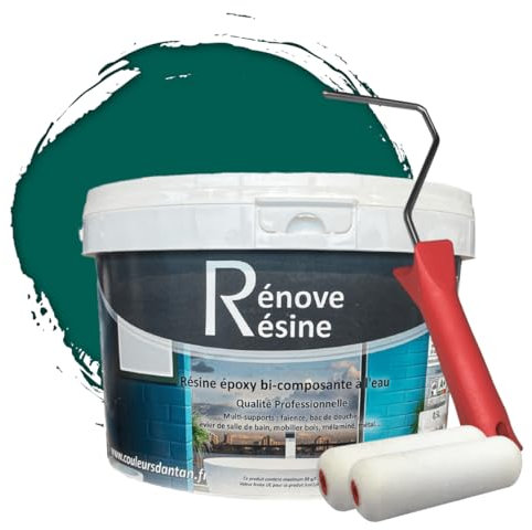 COULEURS D ANTAN Peinture Résine multisupport Intérieur pour Faïence, Carrelage, Douche, Baignoire 5m² - RAL 6026 Vert opale + Kit d'application OFFERT