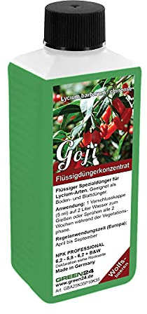 GREEN24 Gojibeere Wolfsbeere NPK-Dünger Flüssigdünger für Goji-Pflanzen, gemeiner Bocksdorn, Lycium barbarum oder Lycium chinense, Volldünger als Blattdünger und Wurzeldünger