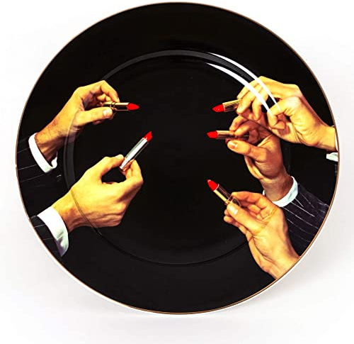 SELETTI Piatto in Porcellana Rossetti Nero Bordo Dorato | Seletti Toiletpaper – Piatto in Porcellana di Design by Maurizio Cattelan e Pierpaolo FerrariIl piatto Seletti Toiletpaper n