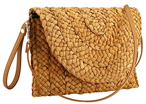 Summer Beach Bags for Women Straw Clutch Woven Handbag Straw Crossbody Bag (Coffee Color)
