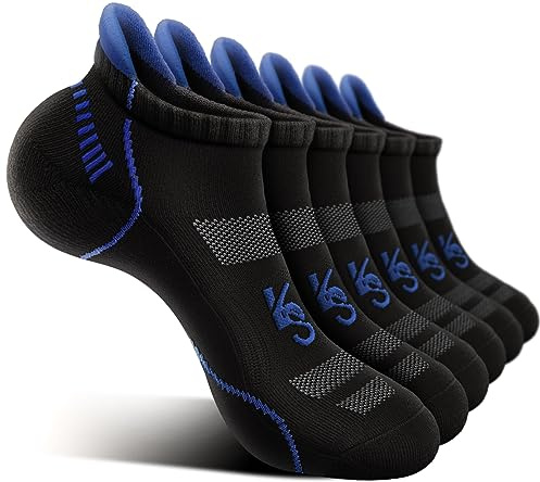 KEMISANT Calcetines Correr Hombre, Calcetines Tobilleros Atléticos para Hombre,Suela Acolchada Completa,Soporte para el Arco(6Pares,43-46)