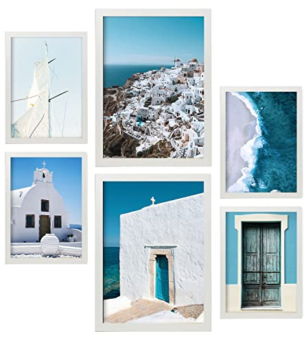 Nacnic Set 6 Griechenland Bilder - Wandbild Kunstdruck Deko Posters & Plakate - Inneneinrichtung im Kunstgalerie - A3 und A4 - Mit weißer Rahmen