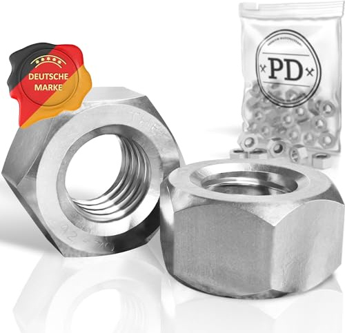 PD® muttrar M10 (DIN 934/ISO 4032) | Högkvalitativa A2 V2A rostfritt stål sexkantsmuttrar | hex-mutter rostfritt stål mutter för skruvar, gängbultar och gängstänger | 50 stycken