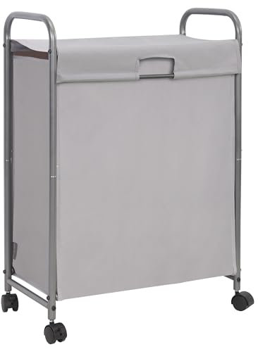 STORAGE MANIAC Slim Laundry Hamper with Lid, 85 L Laundry Sorter with Wheels, Narrow Laundry Basket Sorter, 2 Loads Dirty Clothes Hamper, Laundry Organizer, Laundry Cart with Wheels and Lid, Grey