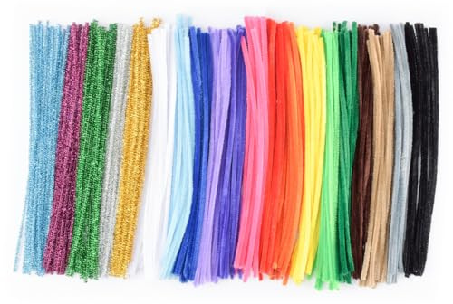 VAESSEN CREATIVE Pfeifenputzer Bunt Zum Basteln, Pfeifenreiniger Set, Bastelset, 300 Stück, Biegeplüsch, Basteldraht, Bastelzubehör Kinder, Mehrfarbig inkl. Glitzer, 30 cm x 6 mm