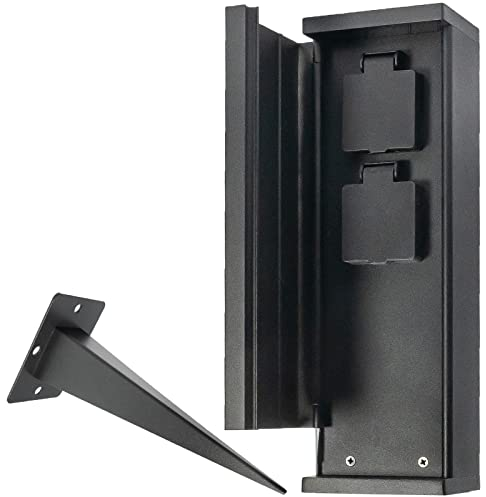 Grafner Edelstahl Gartensteckdose mit Erdspieß und Tür, 2 Steckdosen, 3600 Watt, schwarz, Höhe: 30 cm, IP44, KEIN ROST – Pulverbeschichtung, Energiesäule Mehrfach Metall Außen Steckdose 2-Fach