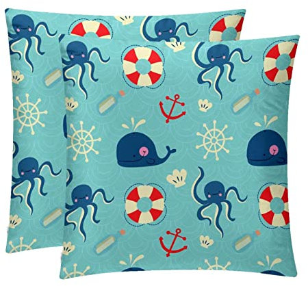 2 x Kissenbezüge, dekorativer quadratischer Kissenbezug, weich, kreativer Rettungsring, Anker, Kissenbezug für Sofa, Schlafzimmer, Stuhl, Auto
