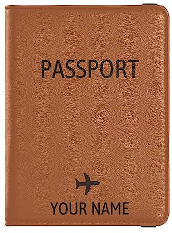 Personalisierte Reisepasshülle, Brieftasche, Kombi, individueller Name, PU-Leder, Reisepass, Impfkarten-Schutz für Frauen und Männer, Reisegeschenk, Flugzeug, Terrakotta, Einheitsgröße