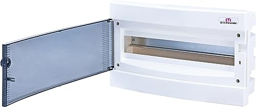 ETI Unterputz-Sicherungskasten Verteiler Gehäuse transparente Tür für Trockenraum-Installation im Haus (1-reihig bis 18 Module, IP40, ASA, PC, ECM18PT)
