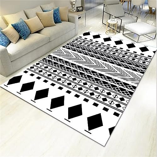 RUGMRZ Webteppich Teppich Für Wohnzimmer Abstraktes quadratisches geometrisches Design von schwarzen und weißen Teppichen mit Anti-Rutsch- Anti-Drop-Eigenschaften 200 x 300 cm