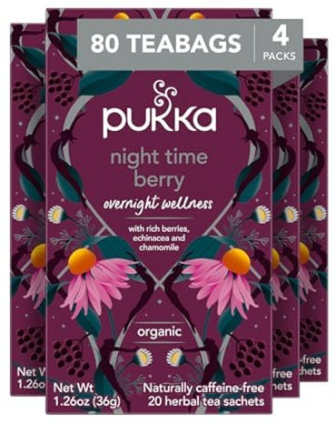 Pukka Night Time Berry Organic Herbal Tea, Soothing Infusion With Chamomile, Lavender & Elderberry, Tea Gift Set For Bedtime Relaxation, Caffeine Free, 80 Total Bags (20ct - Pack of 4)