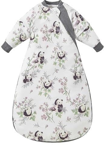 Chilsuessy Baby Schlafsack Winter mit abnembar Langarm Warm Wattiert Babyschlafsack Kinder Ganzjahres Schalfsack für Jungen und Mädchen, Bambuswald Panda/2.5 Tog, XL/Baby Höhe 90-100cm