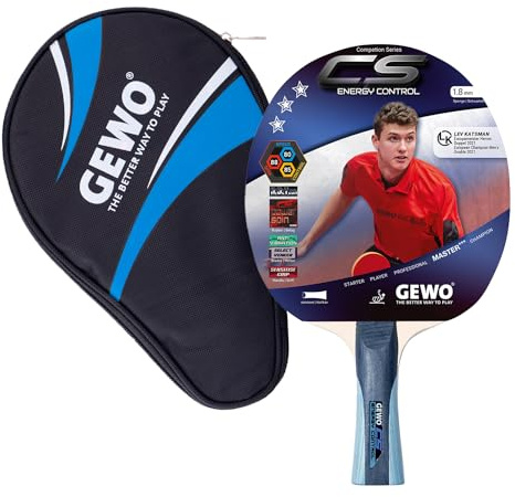 GEWO CS Energy Control Tischtennis-Schläger & GEWO Tischtennisschläger Hülle mit Ballfach blau - Profi-Tischtennisschläger, ITTF genehmigt, konkav, 1,8mm Schwamm
