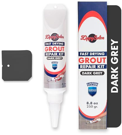 ZippySolve Tile Grout, Repair Kit, Restore & Renew Tile Joints Line, Fast Drying Tile Grout Paint Squeeze Tube for Bathroom Shower Kitchen Floor, Waterproof (8.8 oz, Dark Grey/Anthracite)