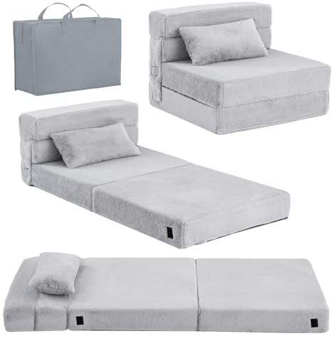Tiita Kids Floor Mattress for Toddler, Child Fold Up Sofa Couch Convertible Futon Folding Chair with Storage Bag for Kids, Plush Grey